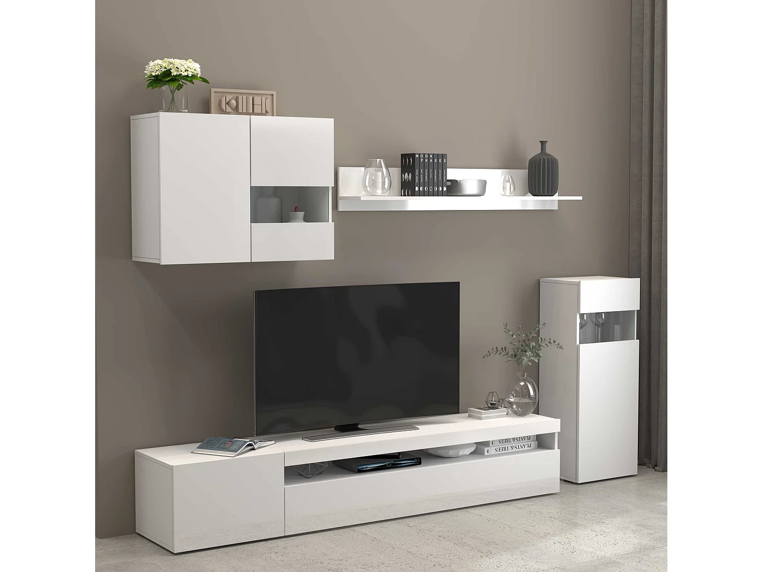 Parete attrezzata Potenza set soggiorno bianco lucido 240x40x160 cm