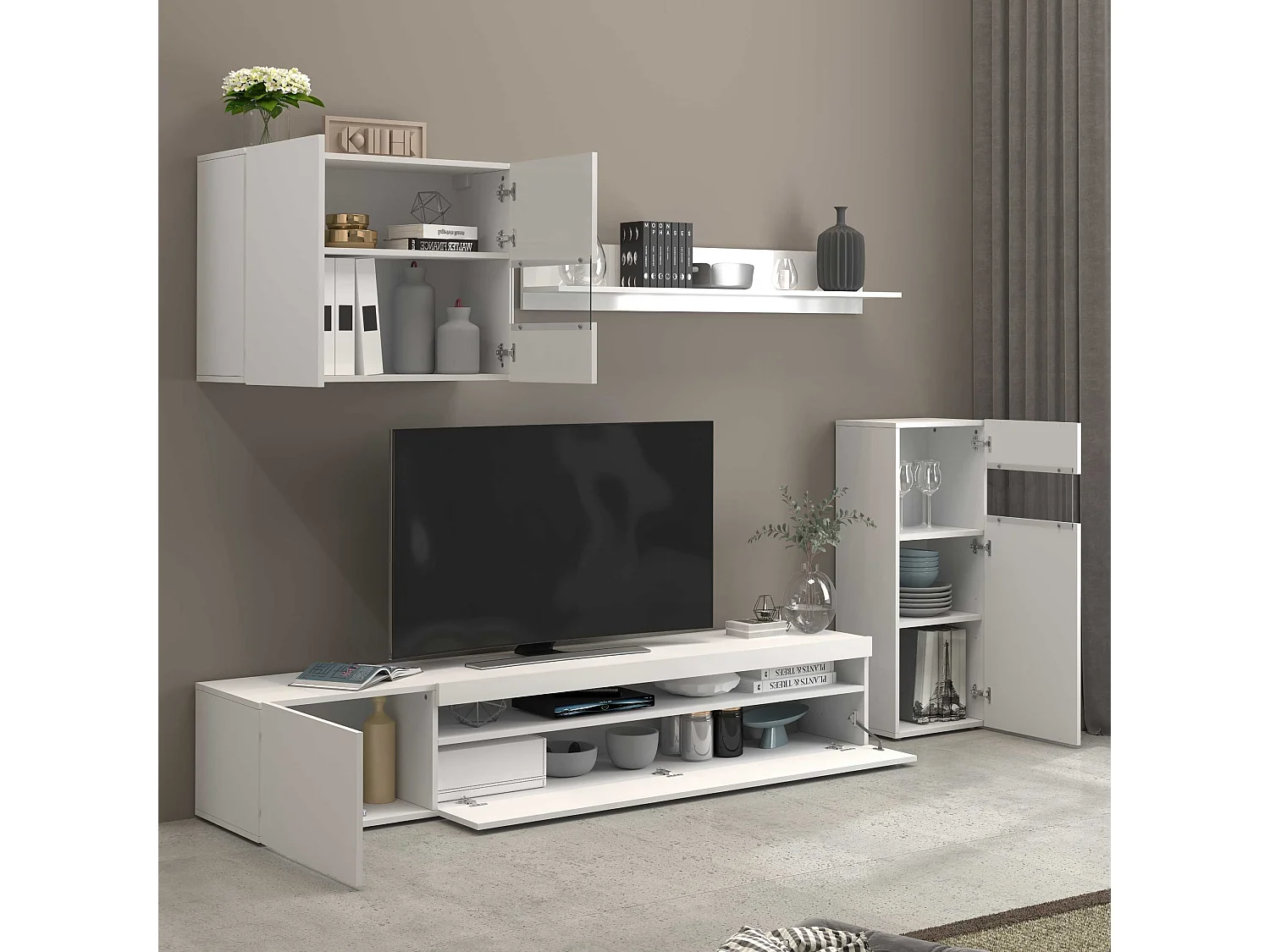 Parete attrezzata Potenza set soggiorno bianco lucido 240x40x160 cm