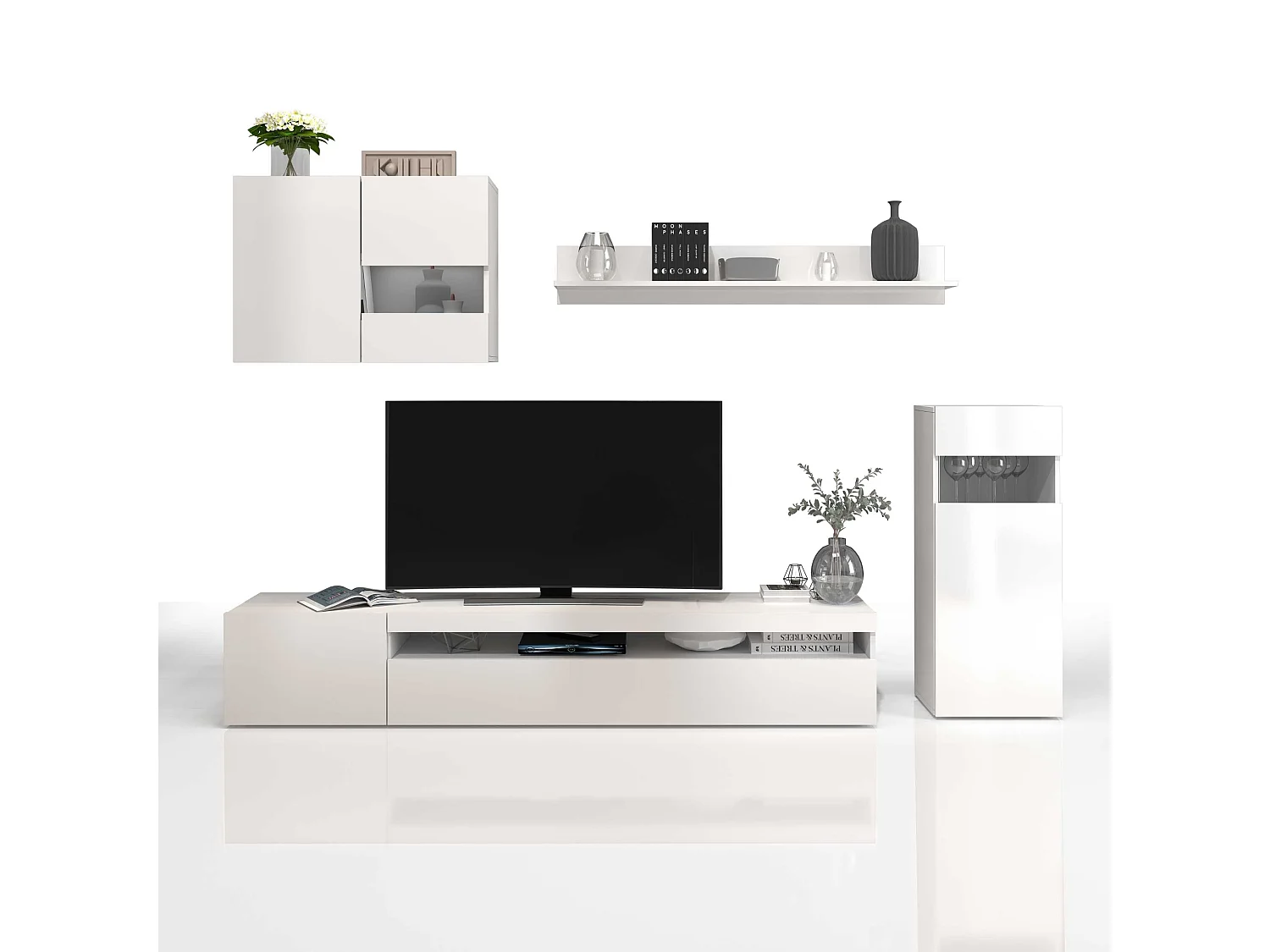 Parete attrezzata Potenza set soggiorno bianco lucido 240x40x160 cm