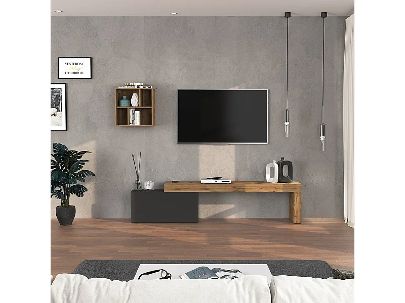 Parete attrezzata Chronos set soggiorno antracite opaco e rovere 180/260x40 cm