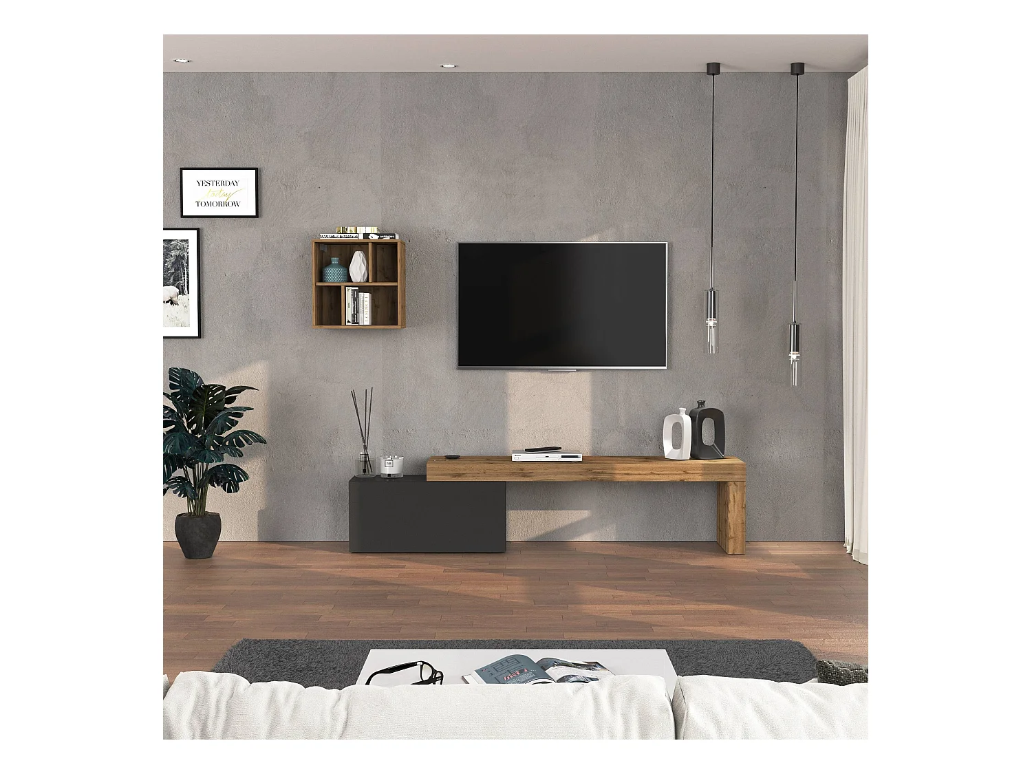 Parete attrezzata Chronos set soggiorno antracite opaco e rovere 180/260x40 cm