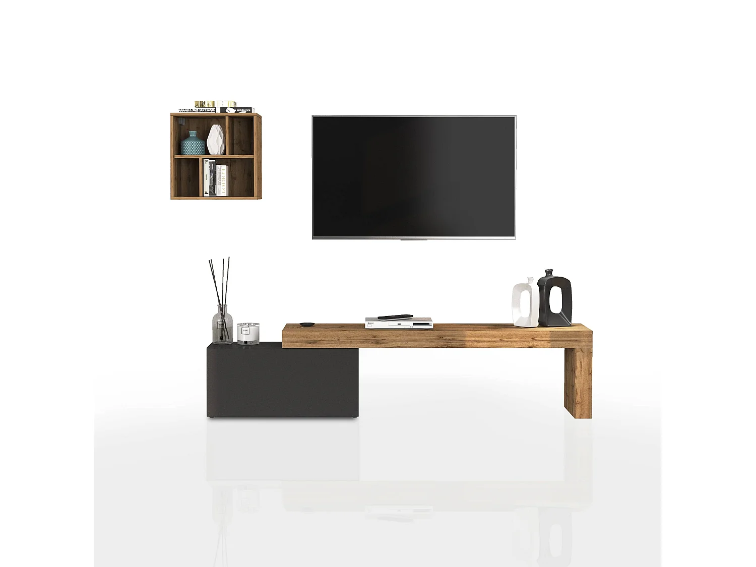 Parete attrezzata Chronos set soggiorno antracite opaco e rovere 180/260x40 cm