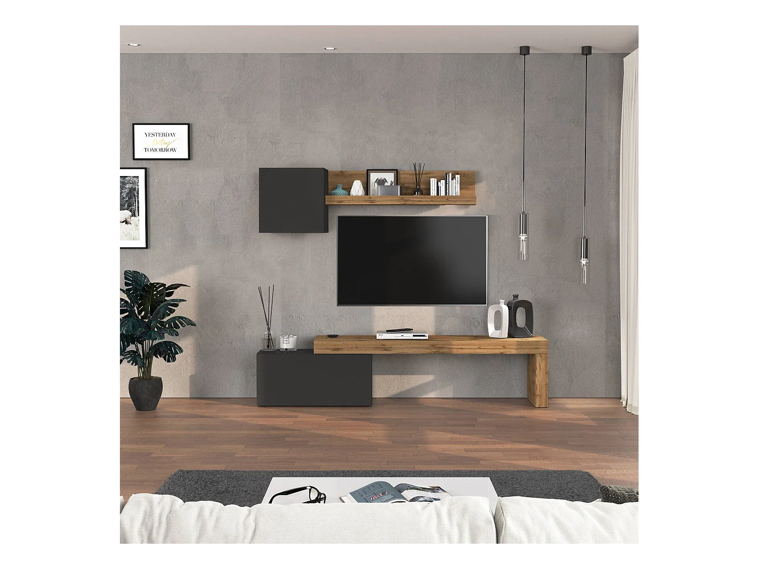 Parete attrezzata Chronos set soggiorno antracite opaco e rovere 180/260x40 cm