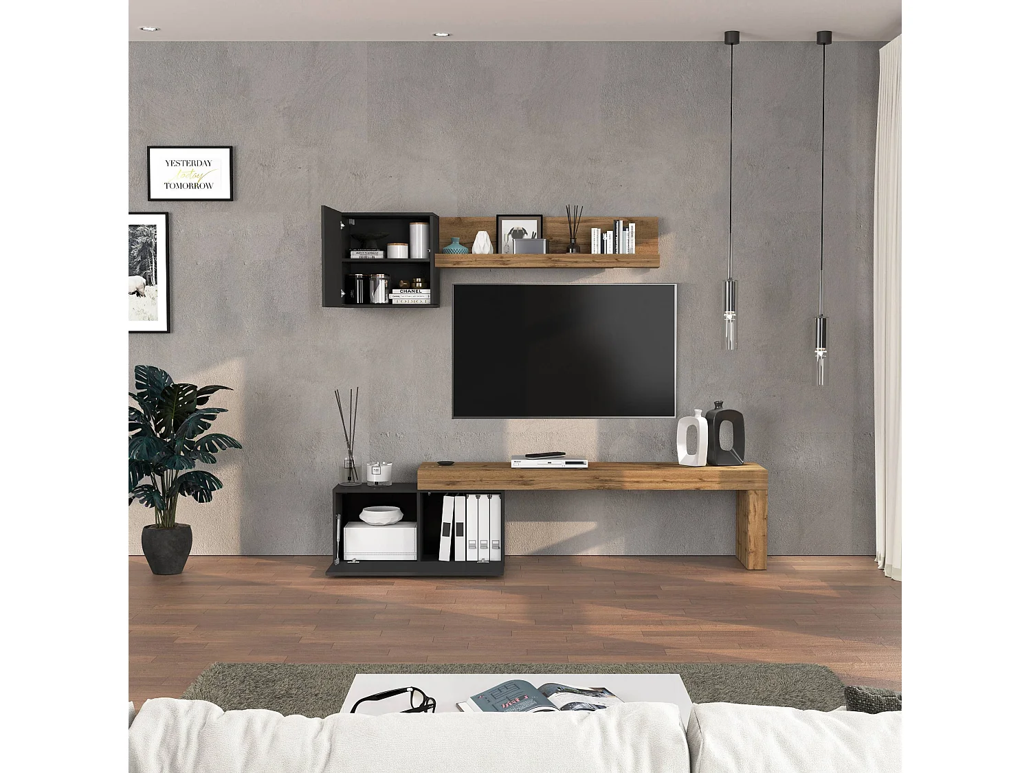 Parete attrezzata Chronos set soggiorno antracite opaco e rovere 180/260x40 cm