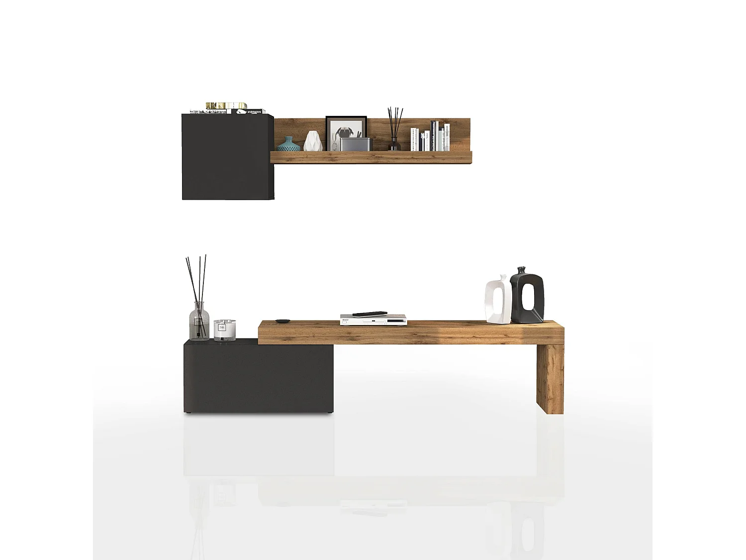 Parete attrezzata Chronos set soggiorno antracite opaco e rovere 180/260x40 cm