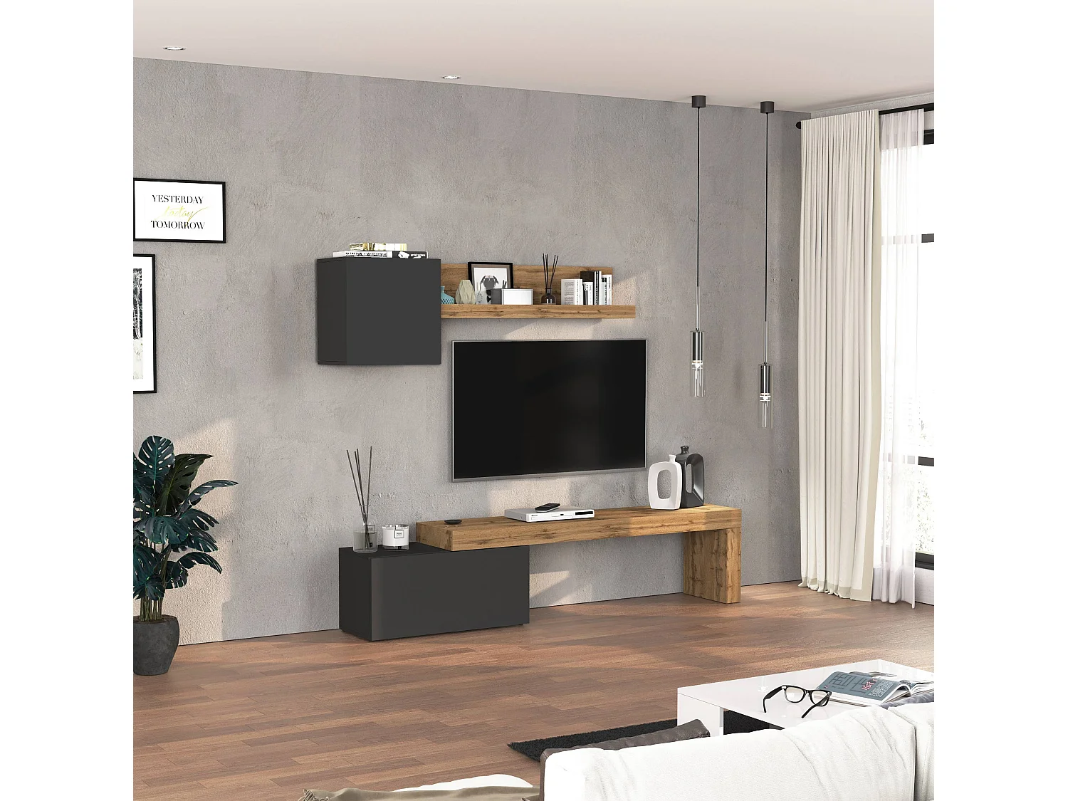 Parete attrezzata Chronos set soggiorno antracite opaco e rovere 180/260x40 cm