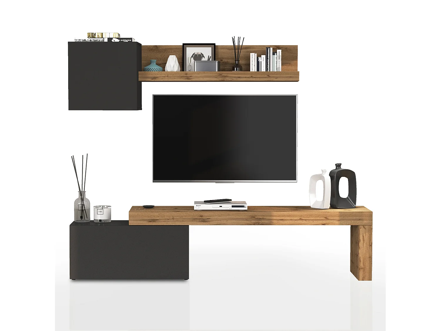 Parete attrezzata Chronos set soggiorno antracite opaco e rovere 180/260x40 cm
