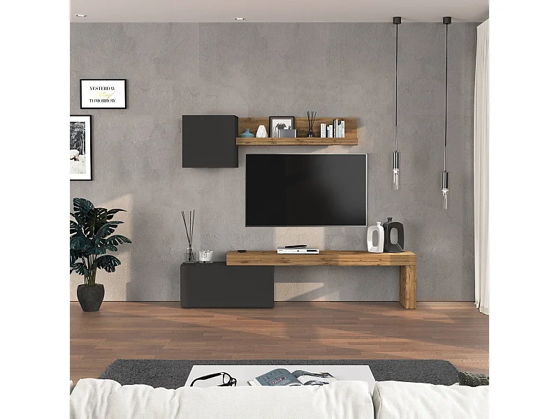 Parete attrezzata Chronos set soggiorno antracite opaco e rovere 180/260x40 cm
