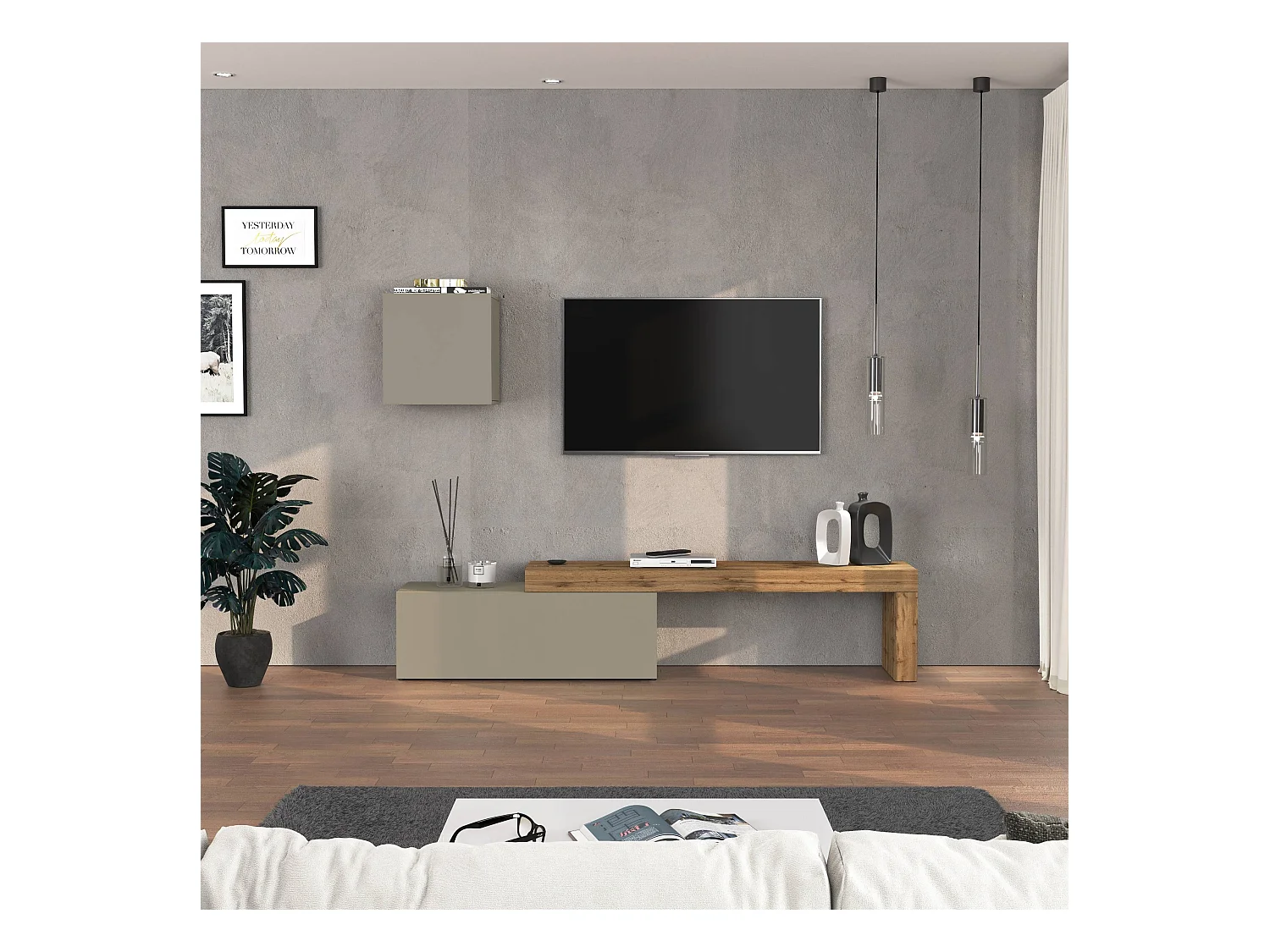 Parete attrezzata Chronos set soggiorno tortora opaco e rovere 180/290x40 cm