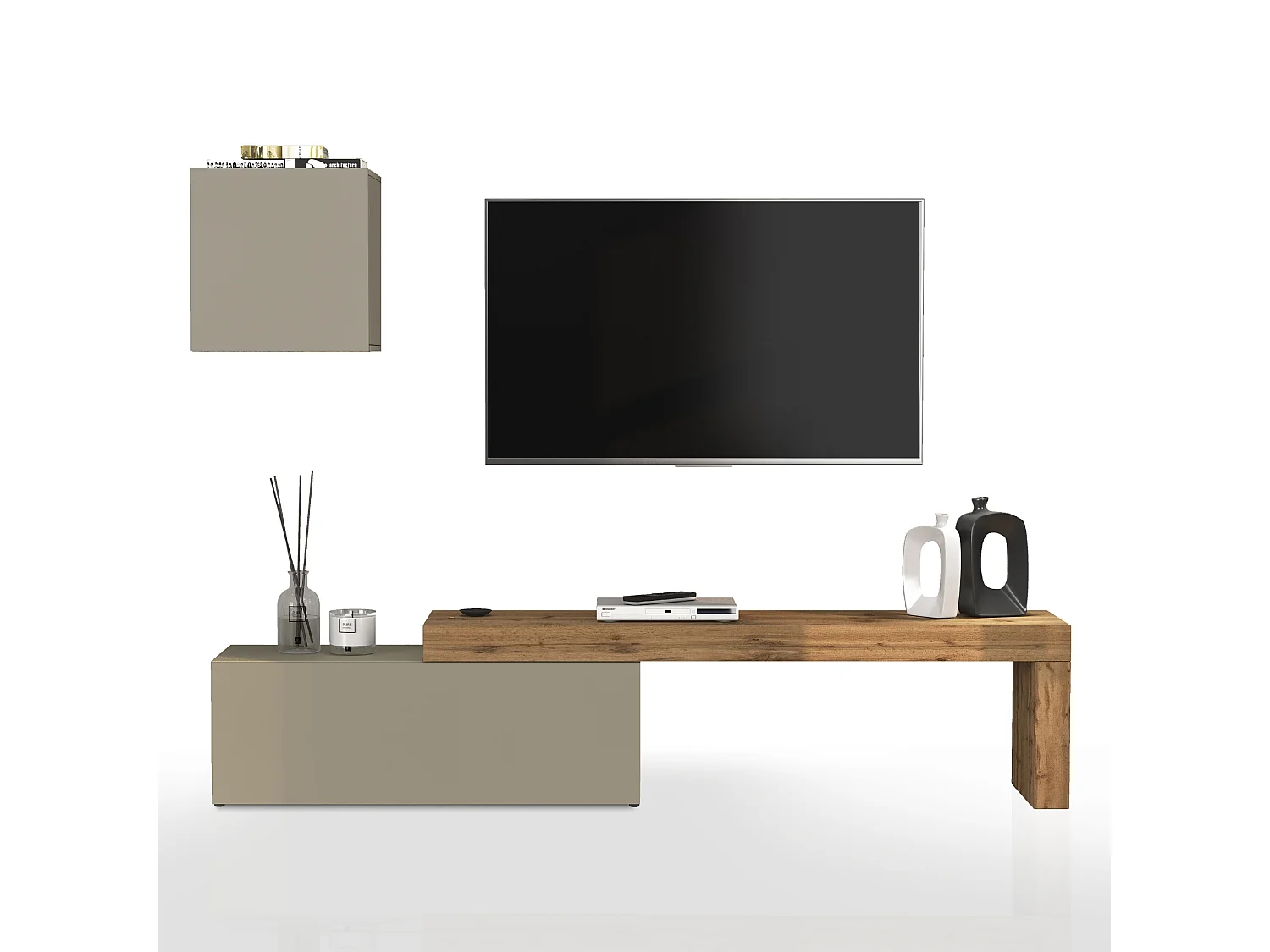Parete attrezzata Chronos set soggiorno tortora opaco e rovere 180/290x40 cm