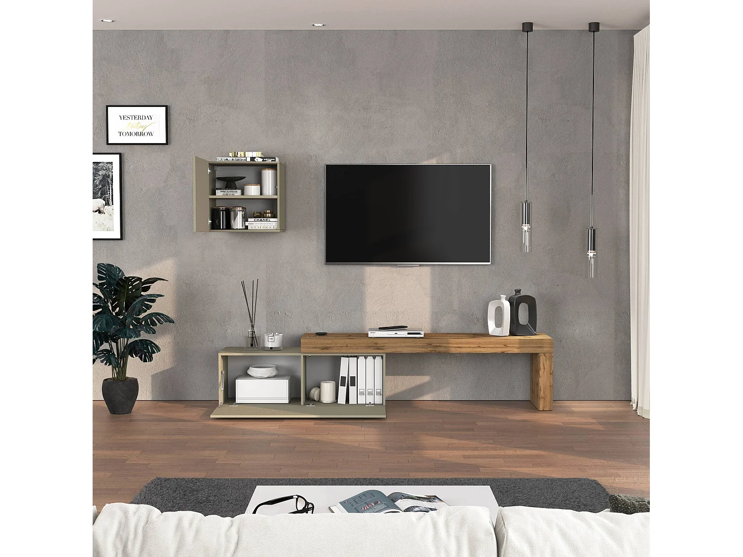 Parete attrezzata Chronos set soggiorno tortora opaco e rovere 180/290x40 cm
