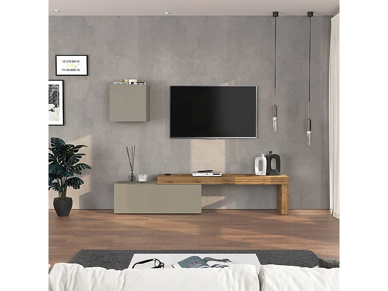 Parete attrezzata Chronos set soggiorno tortora opaco e rovere 180/290x40 cm