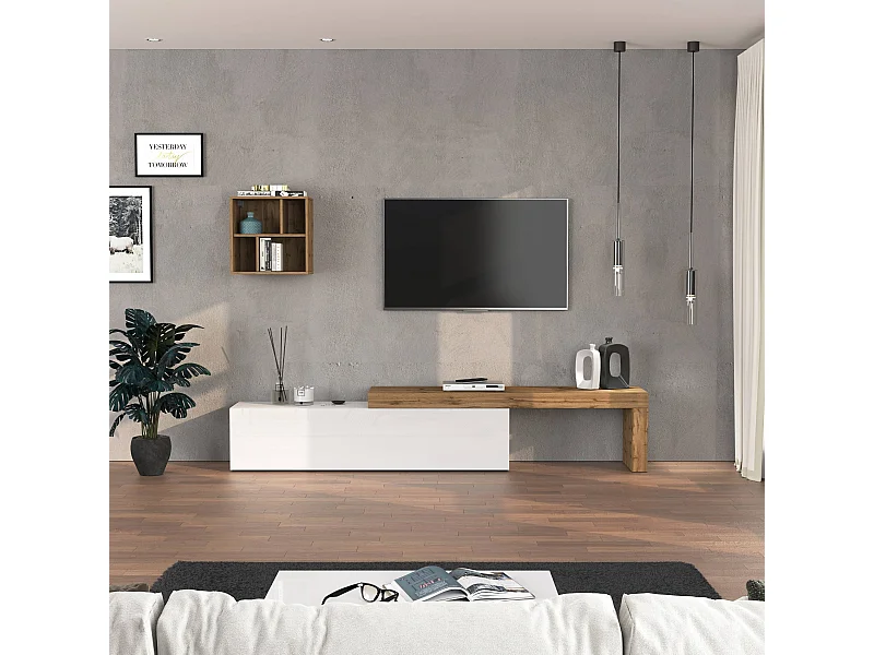 Parete attrezzata Chronos set soggiorno bianco lucido e rovere 190/350x40 cm