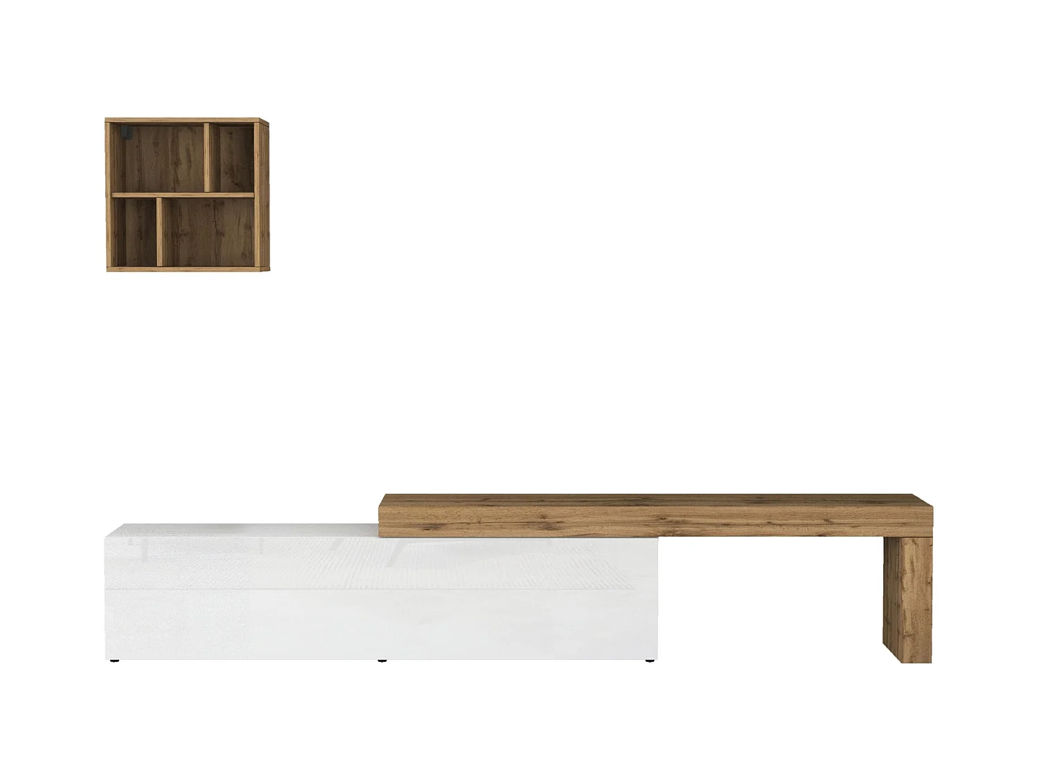 Parete attrezzata Chronos set soggiorno bianco lucido e rovere 190/350x40 cm