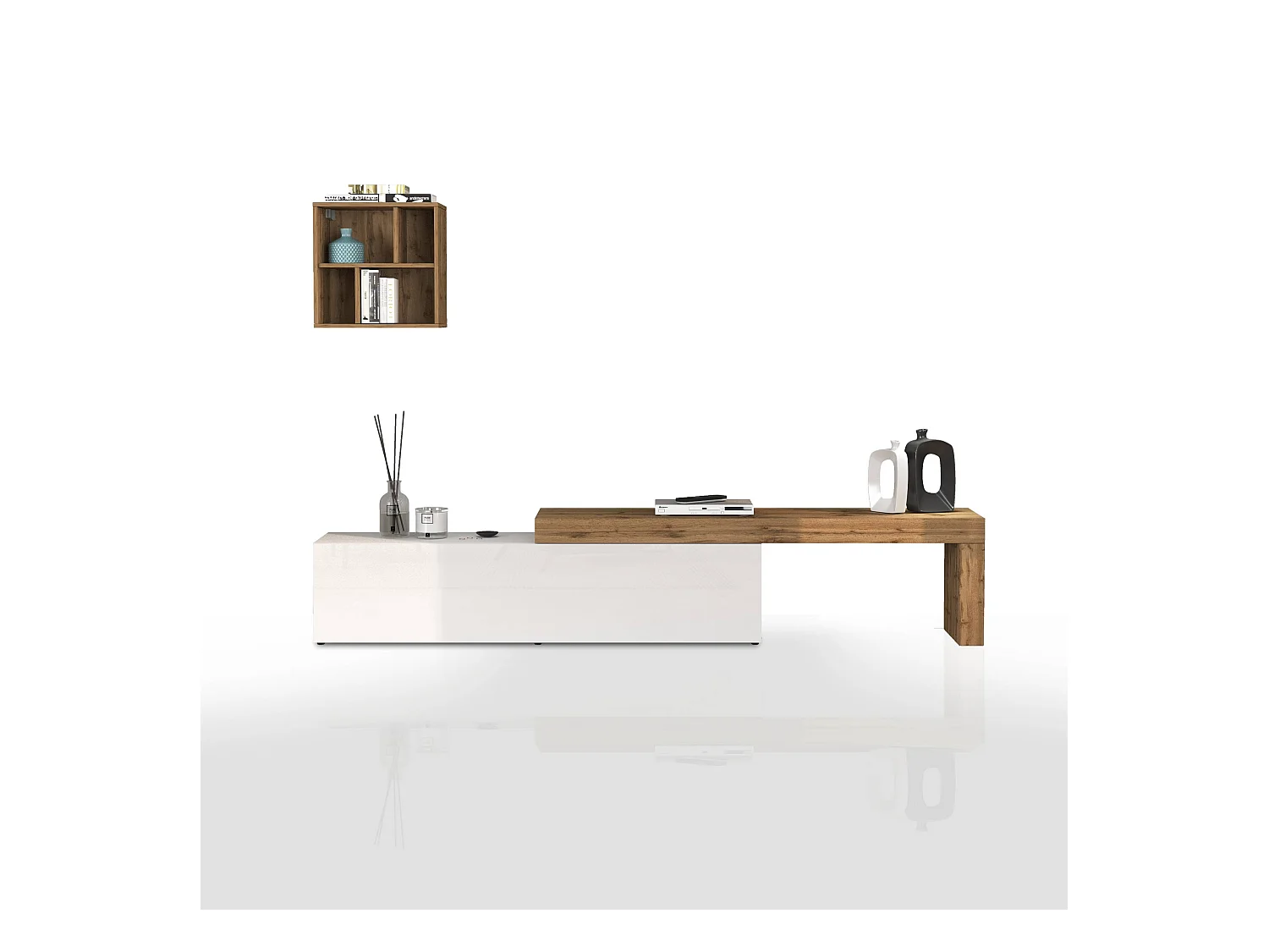 Parete attrezzata Chronos set soggiorno bianco lucido e rovere 190/350x40 cm