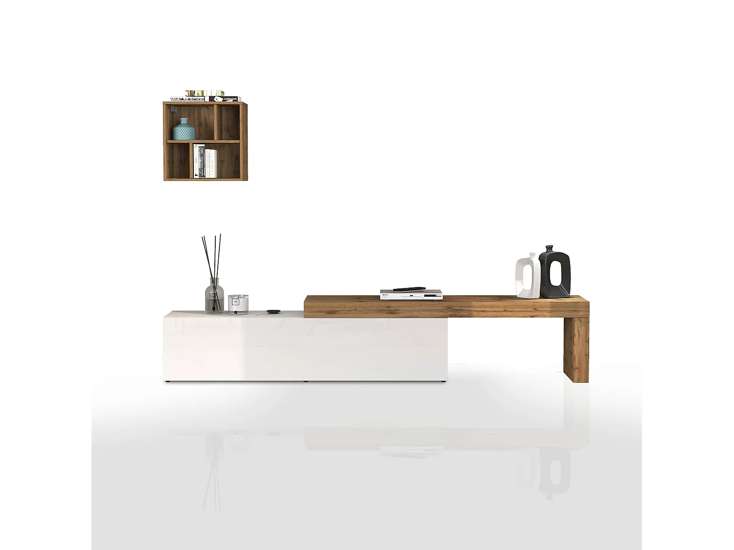Parete attrezzata Chronos set soggiorno bianco lucido e rovere 190/350x40 cm