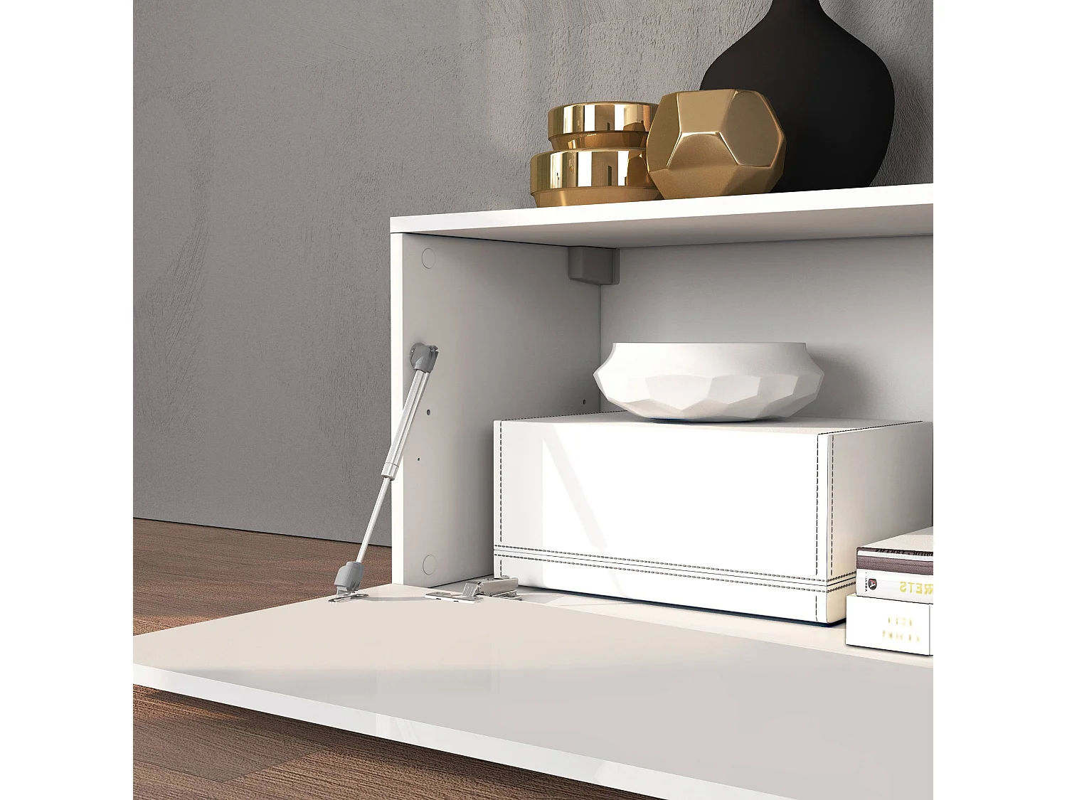 Parete attrezzata Chronos set soggiorno bianco lucido e rovere 190/350x40 cm