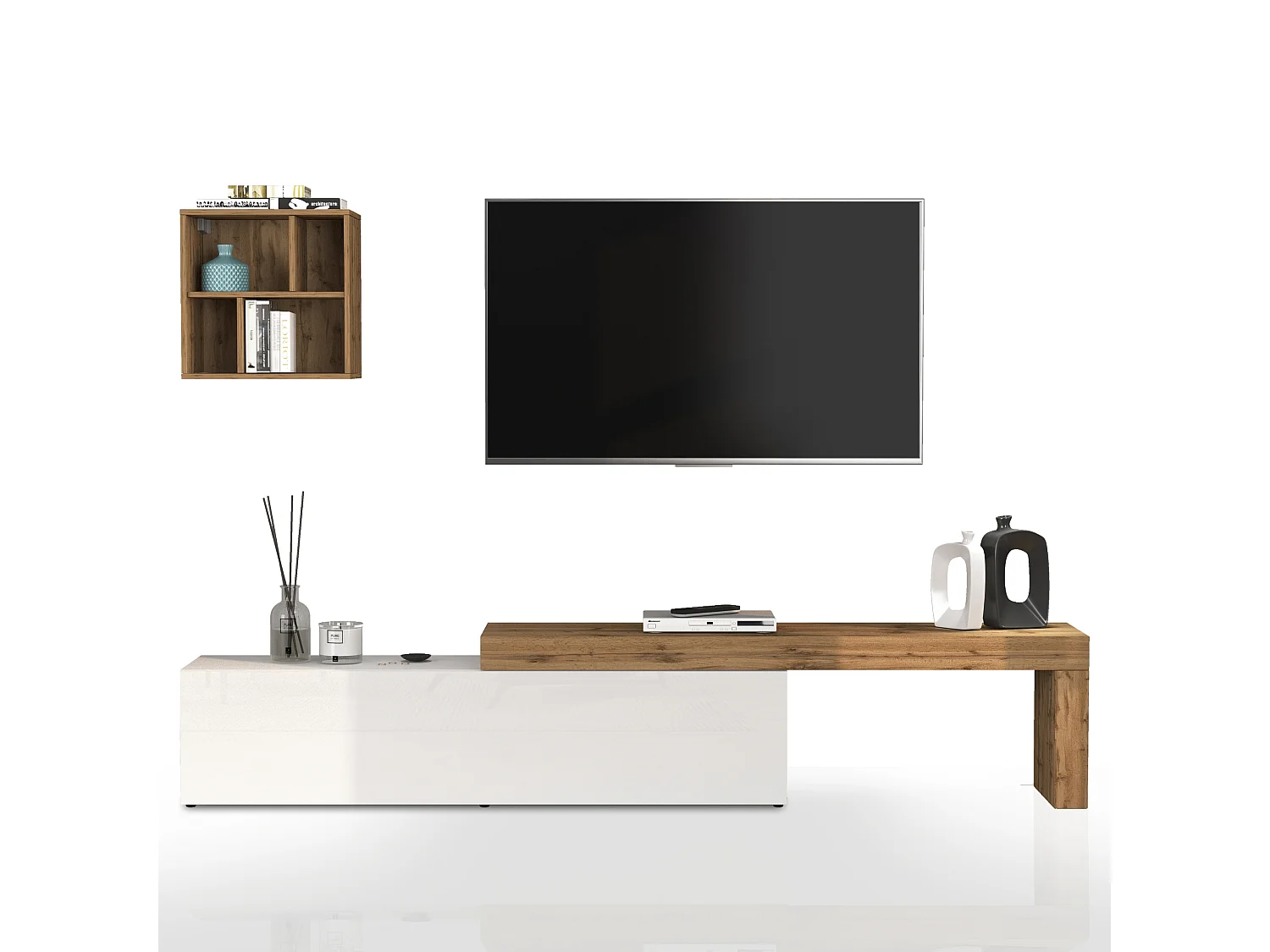 Conjunto de mueble de TV Chronos blanco brillo y roble 190/350x40 cm