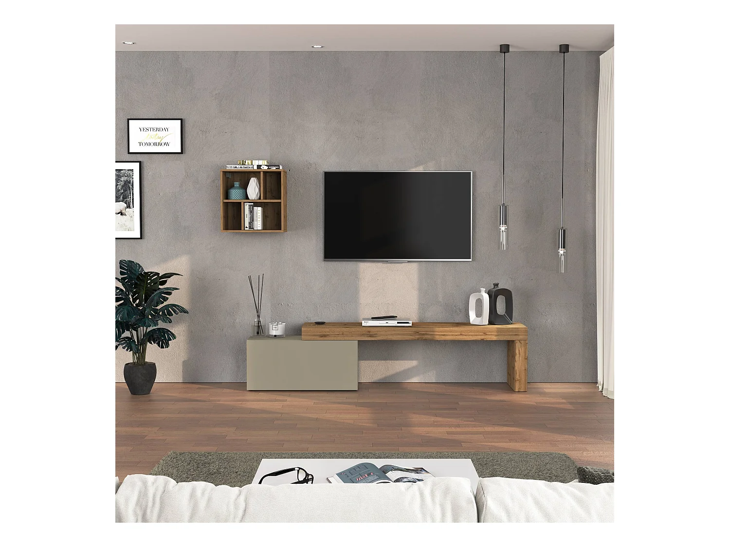 Parete attrezzata Chronos set soggiorno tortora opaco e rovere 180/260x40 cm