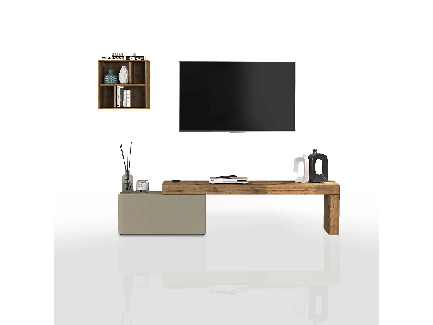 Parete attrezzata Chronos set soggiorno tortora opaco e rovere 180/260x40 cm