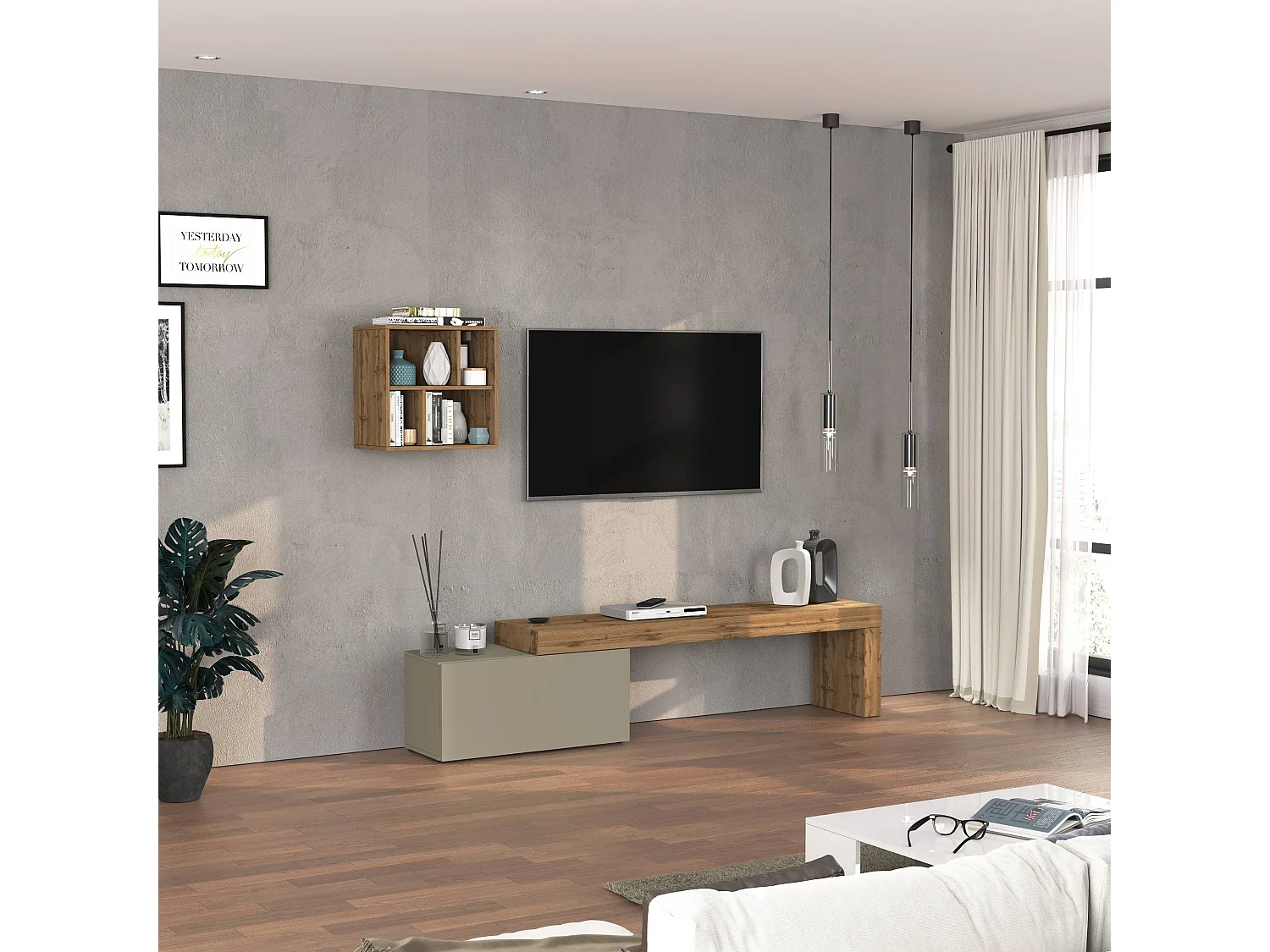 Parete attrezzata Chronos set soggiorno tortora opaco e rovere 180/260x40 cm