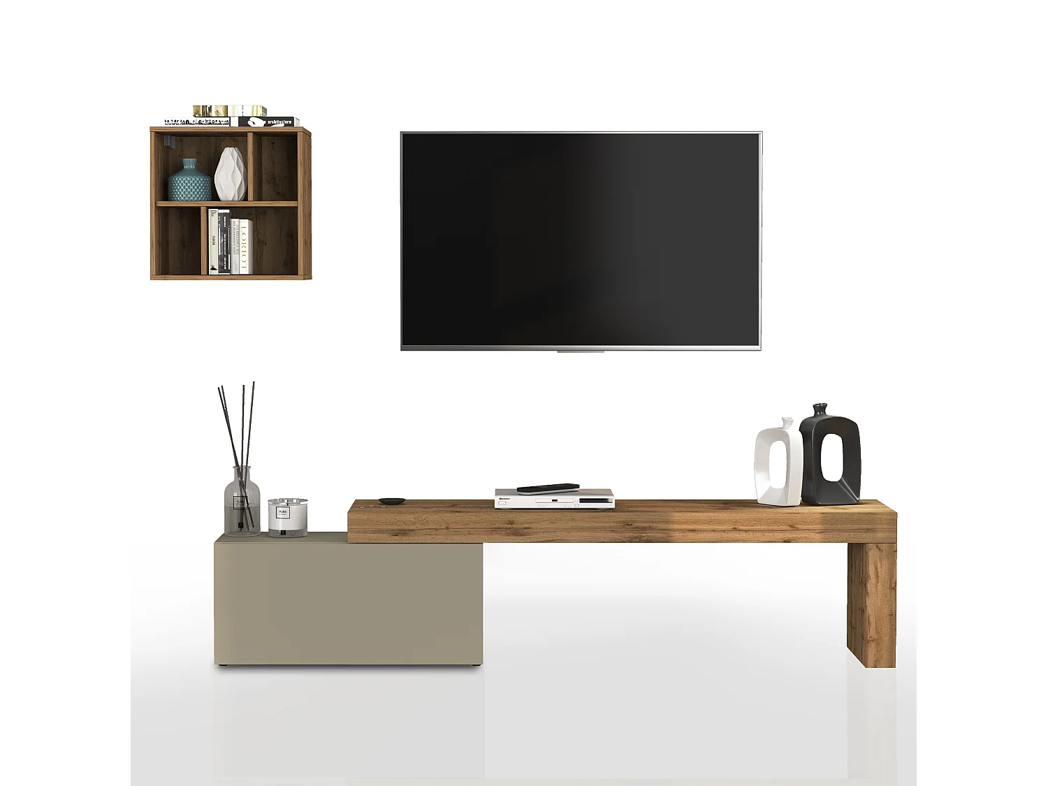 Parete attrezzata Chronos set soggiorno tortora opaco e rovere 180/260x40 cm