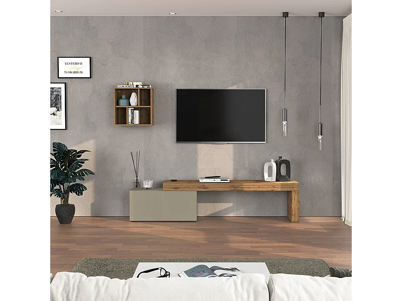 Parete attrezzata Chronos set soggiorno tortora opaco e rovere 180/260x40 cm