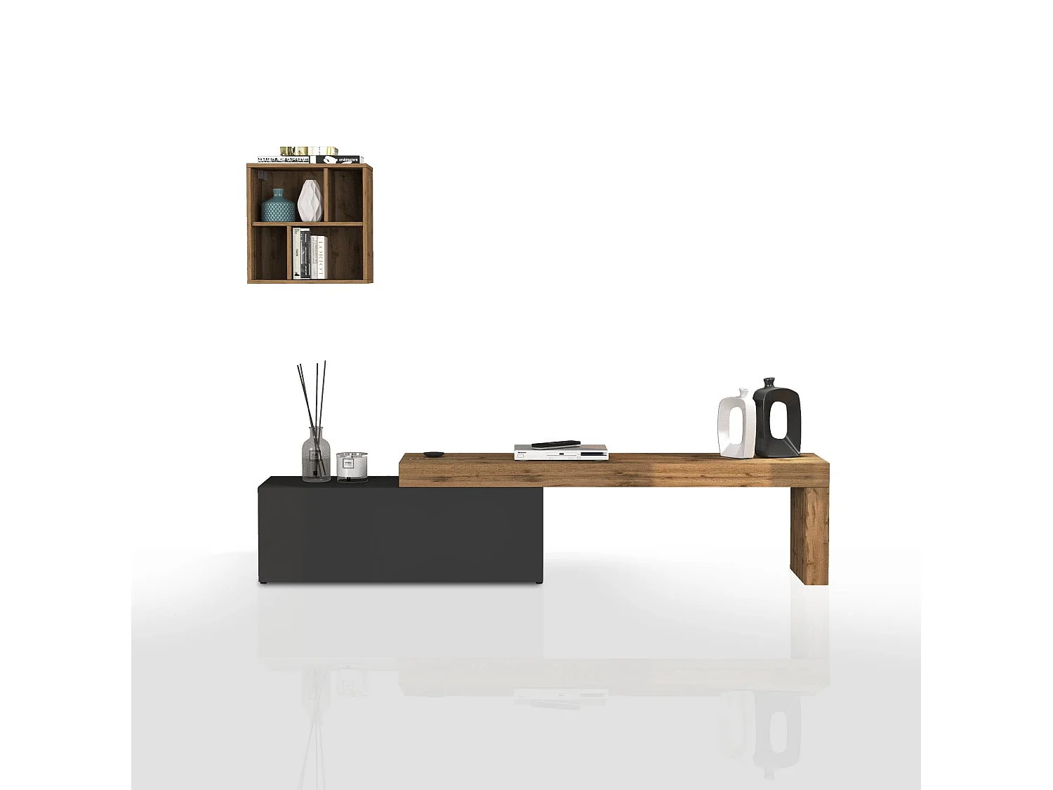 Parete attrezzata Chronos set soggiorno antracite opaco e rovere 180/290x40 cm