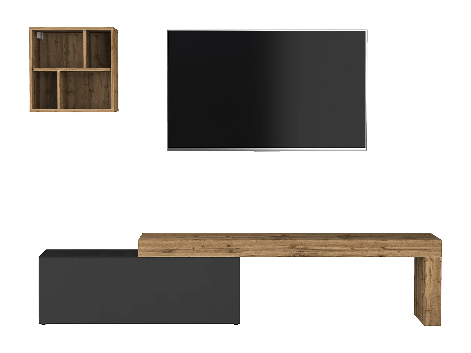 Conjunto de mueble de TV Chronos para salón en gris antracita mate y roble 180/290x40 cm