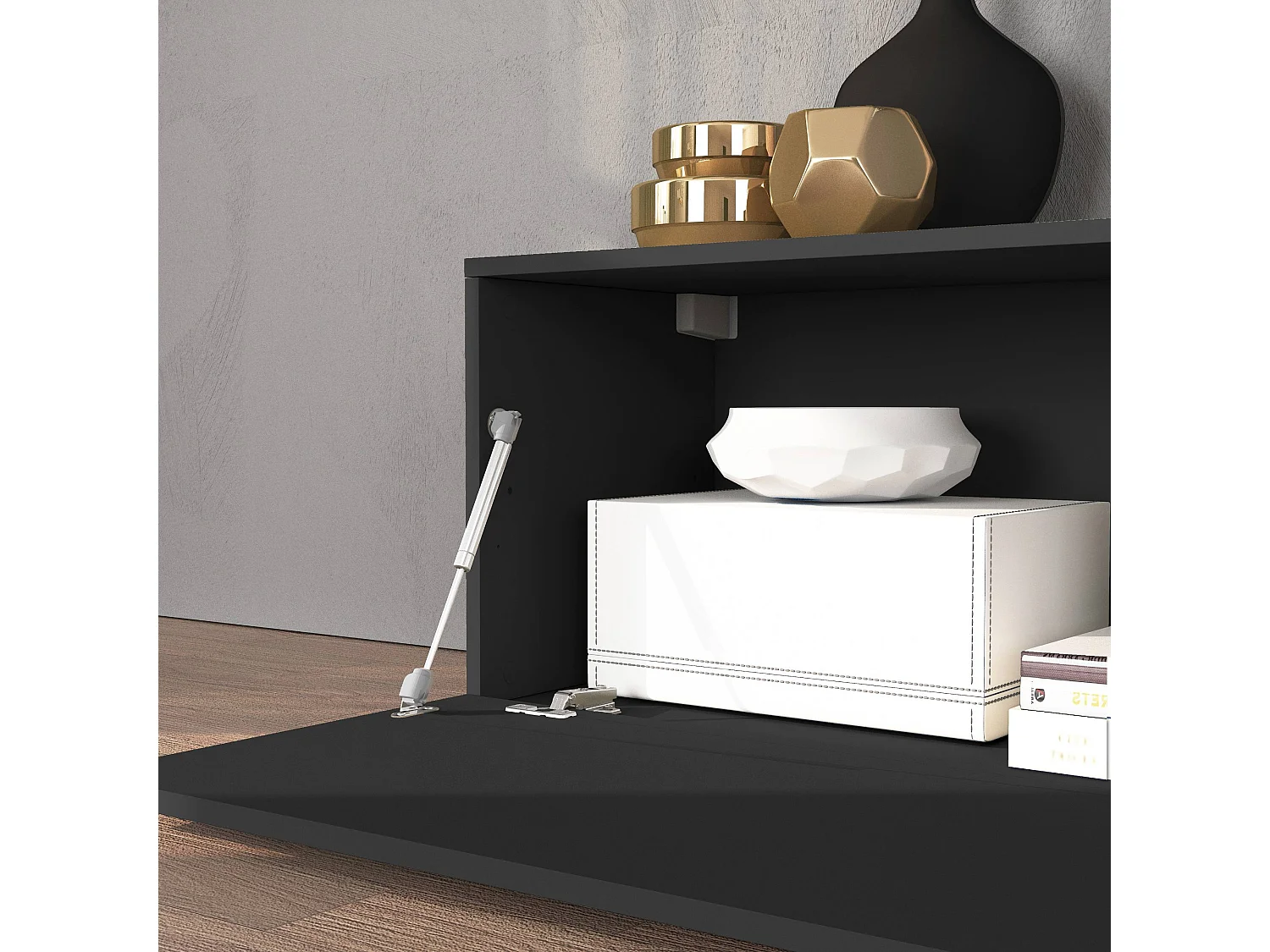 Conjunto de mueble de TV Chronos para salón en gris antracita mate y roble 180/290x40 cm