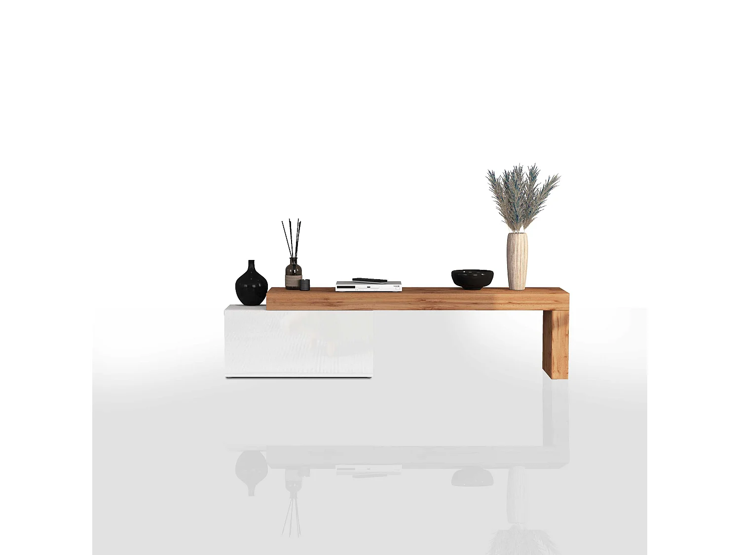 Mobile porta tv Chronos estensibile con 1 anta a ribalta bianco/rovere 180/260x40x51 cm