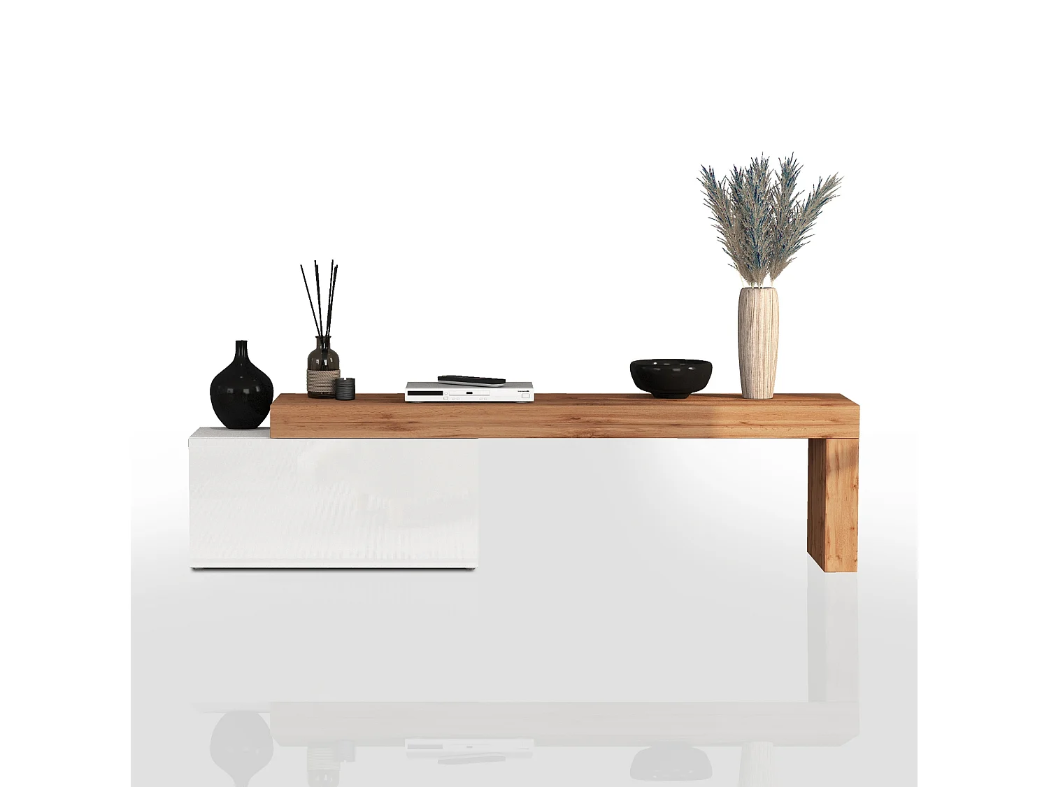Mueble TV Chronos extensible con 1 puerta abatible blanco/roble 180/260x40x51 cm