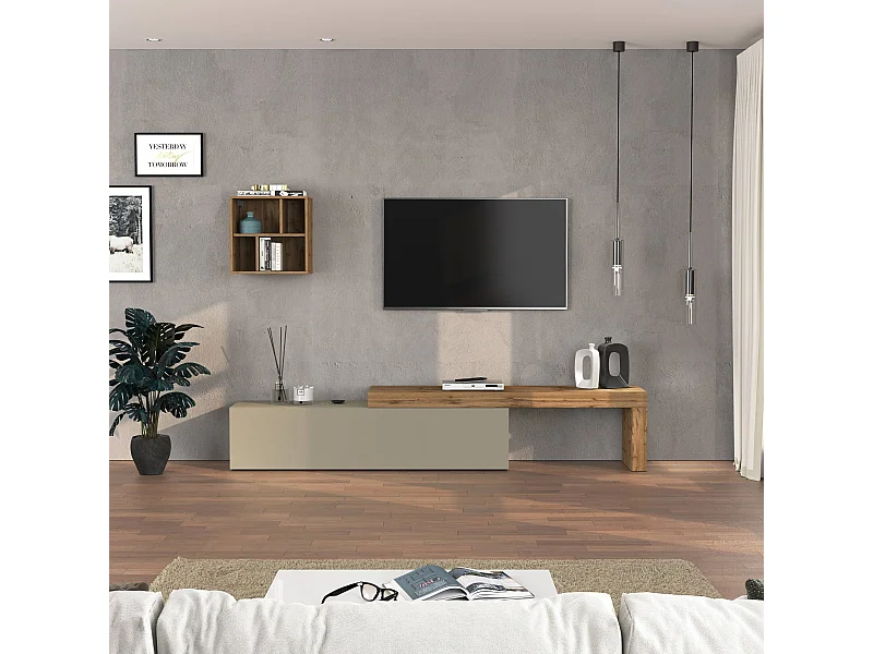 Parete attrezzata Chronos set soggiorno tortora opaco e rovere 190/350x40 cm