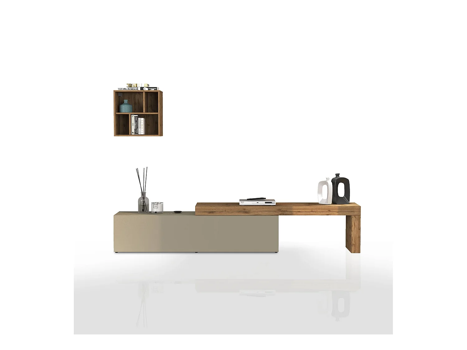 Parete attrezzata Chronos set soggiorno tortora opaco e rovere 190/350x40 cm