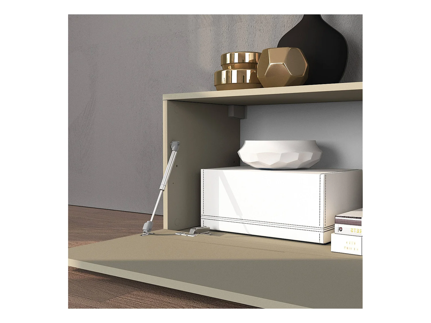 Parete attrezzata Chronos set soggiorno tortora opaco e rovere 190/350x40 cm