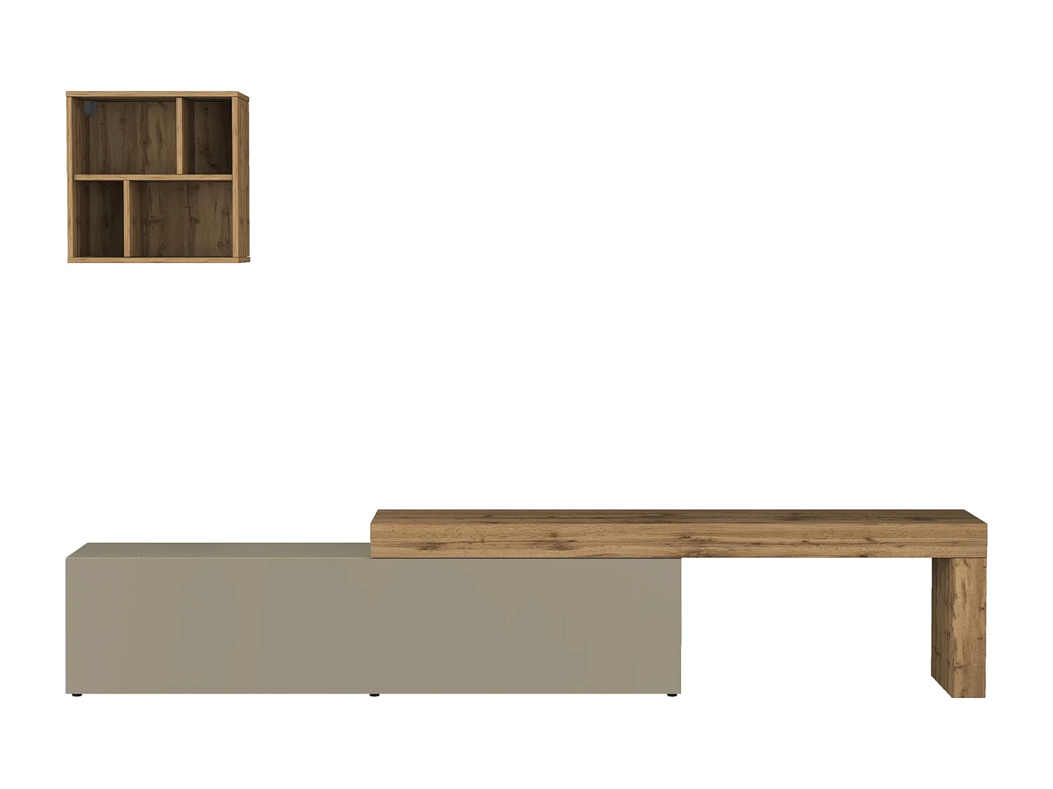 Parete attrezzata Chronos set soggiorno tortora opaco e rovere 190/350x40 cm