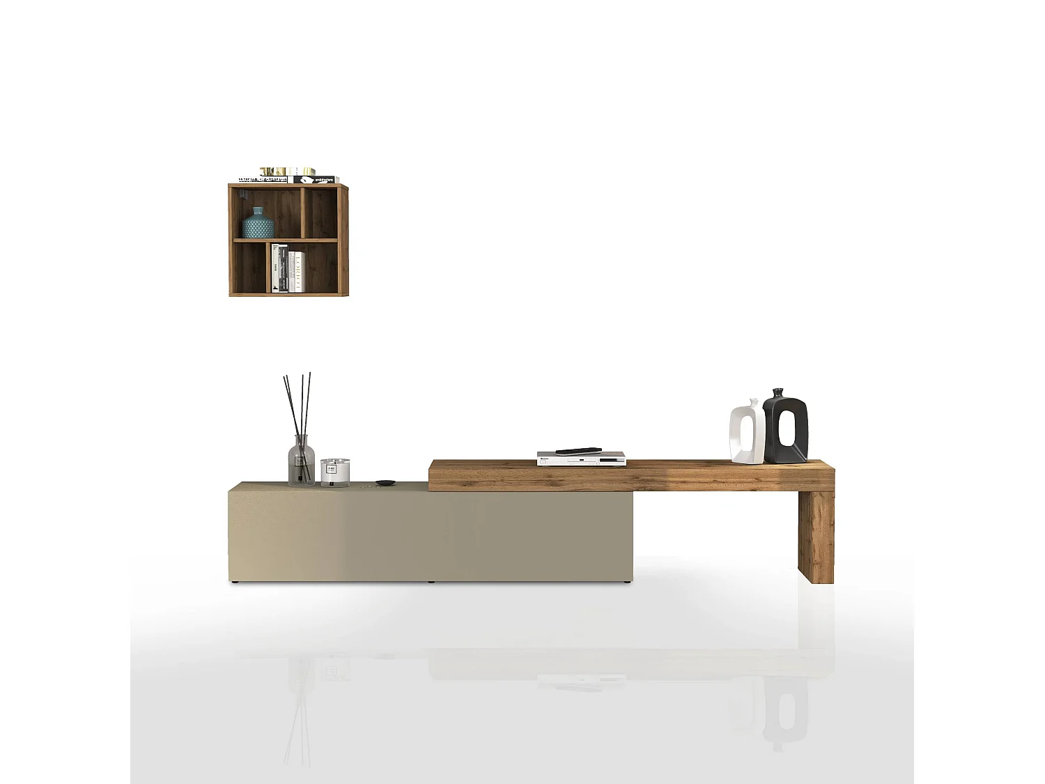 Parete attrezzata Chronos set soggiorno tortora opaco e rovere 190/350x40 cm