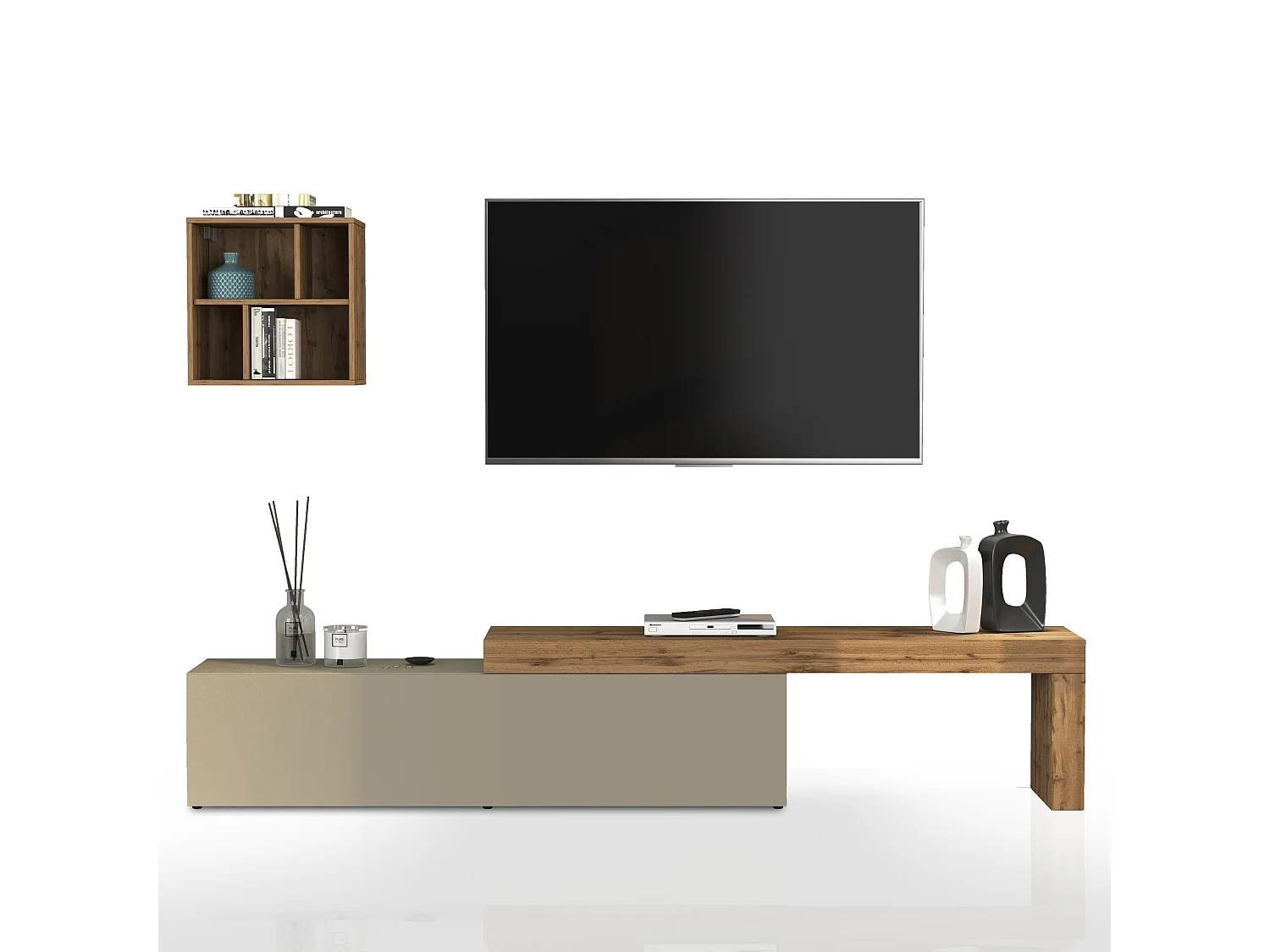 Parete attrezzata Chronos set soggiorno tortora opaco e rovere 190/350x40 cm