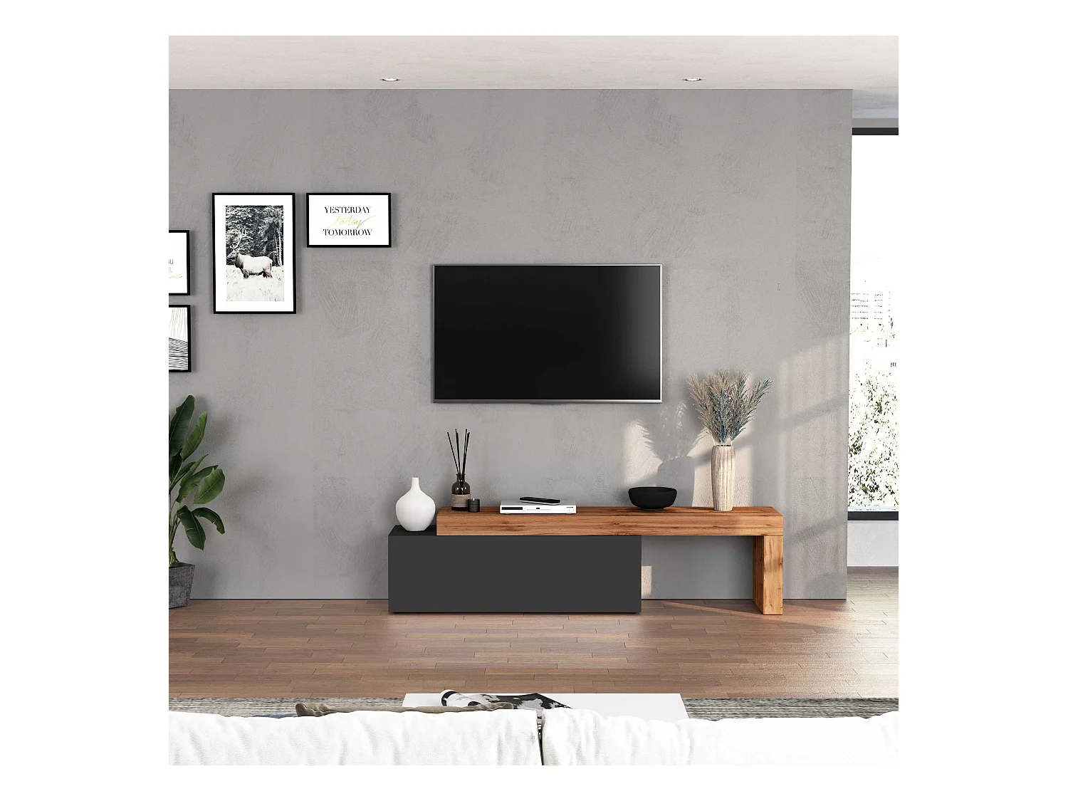 Mobile porta tv Chronos estensibile con 1 anta a ribalta antracite/rovere 180/290x40x51 cm