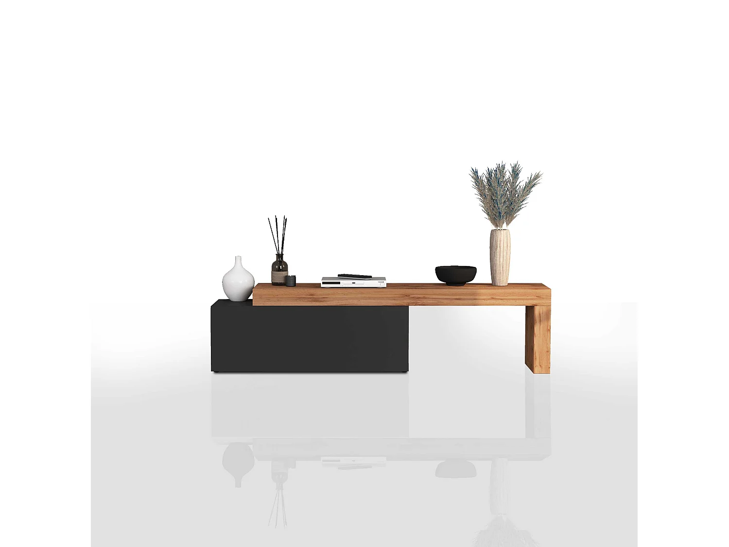 Mobile porta tv Chronos estensibile con 1 anta a ribalta antracite/rovere 180/290x40x51 cm