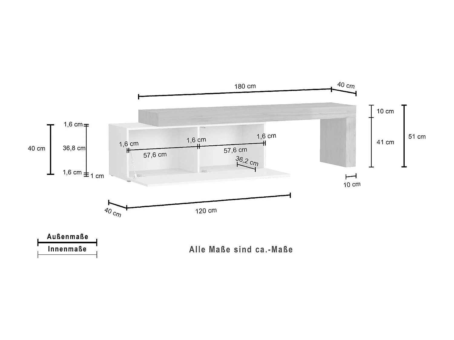 Mobile porta tv Chronos estensibile con 1 anta a ribalta antracite/rovere 180/290x40x51 cm