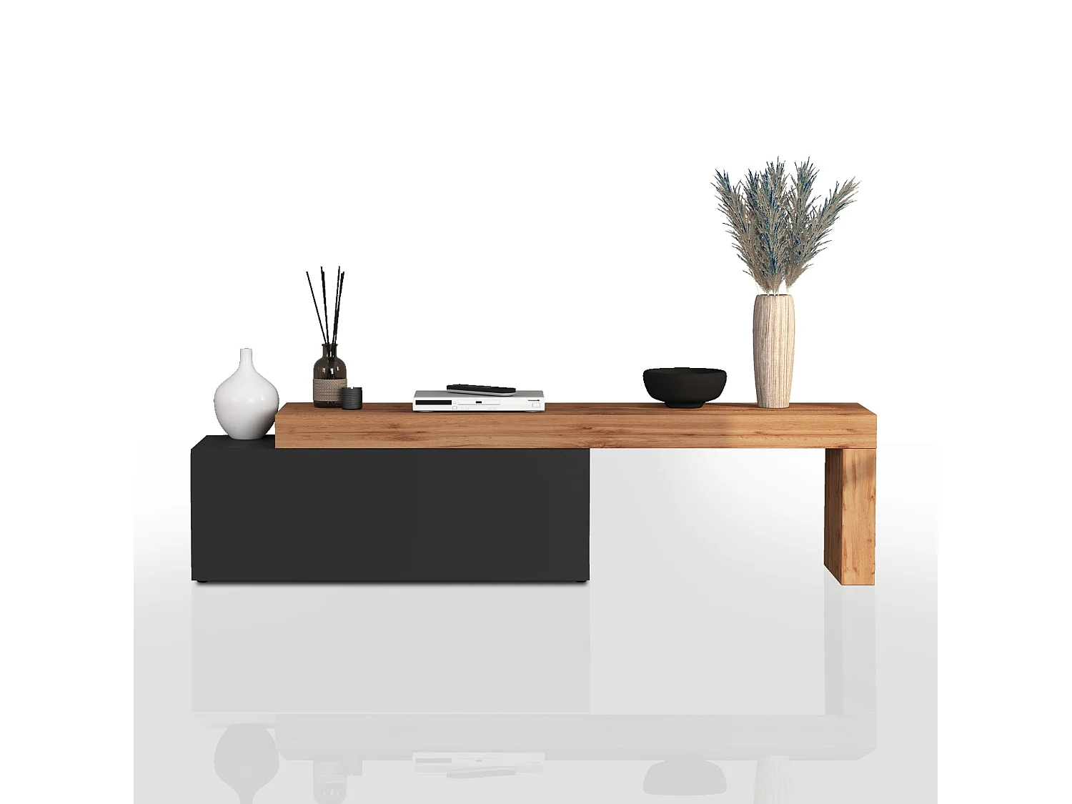 Mobile porta tv Chronos estensibile con 1 anta a ribalta antracite/rovere 180/290x40x51 cm