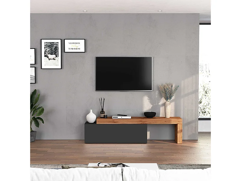 Mobile porta tv Chronos estensibile con 1 anta a ribalta antracite/rovere 180/290x40x51 cm