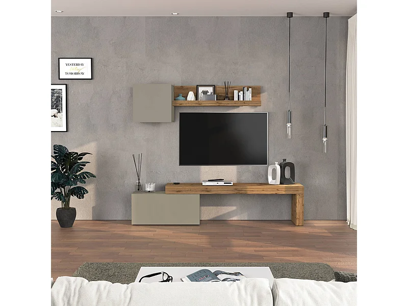 Parete attrezzata Chronos set soggiorno tortora opaco e rovere 180/260x40 cm