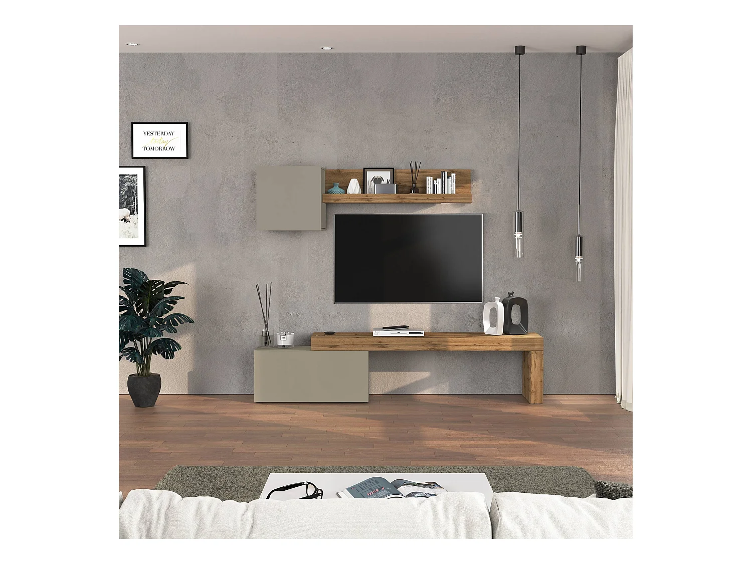 Parete attrezzata Chronos set soggiorno tortora opaco e rovere 180/260x40 cm