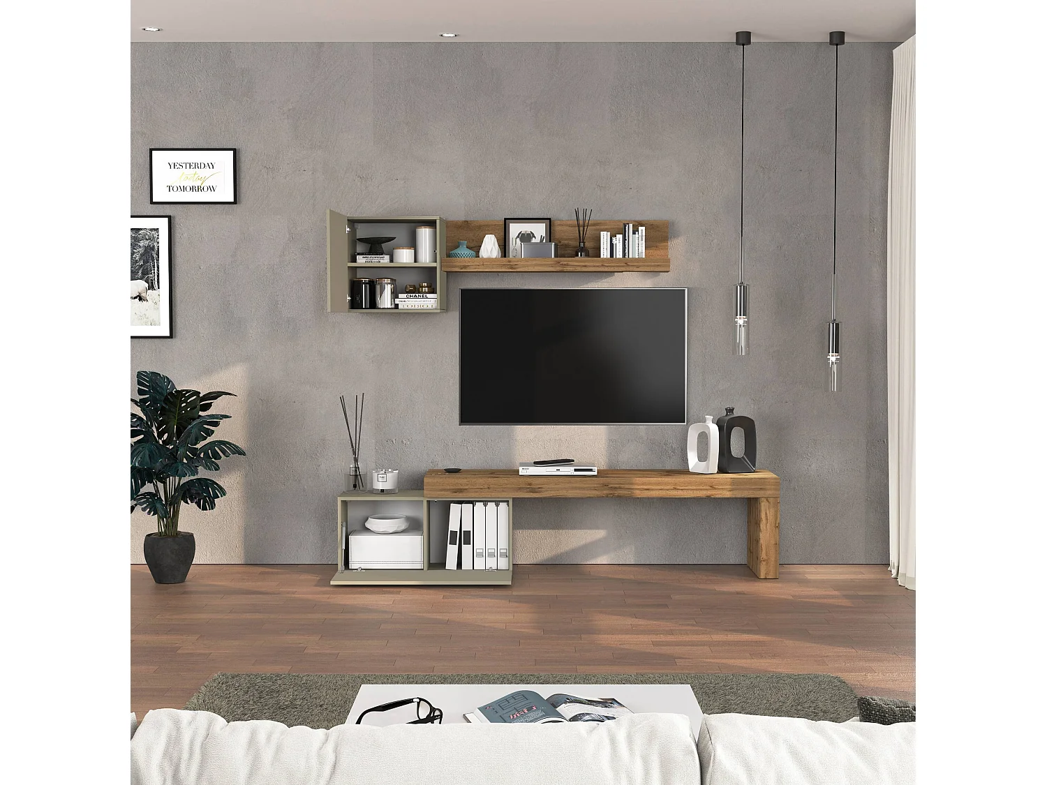 Parete attrezzata Chronos set soggiorno tortora opaco e rovere 180/260x40 cm