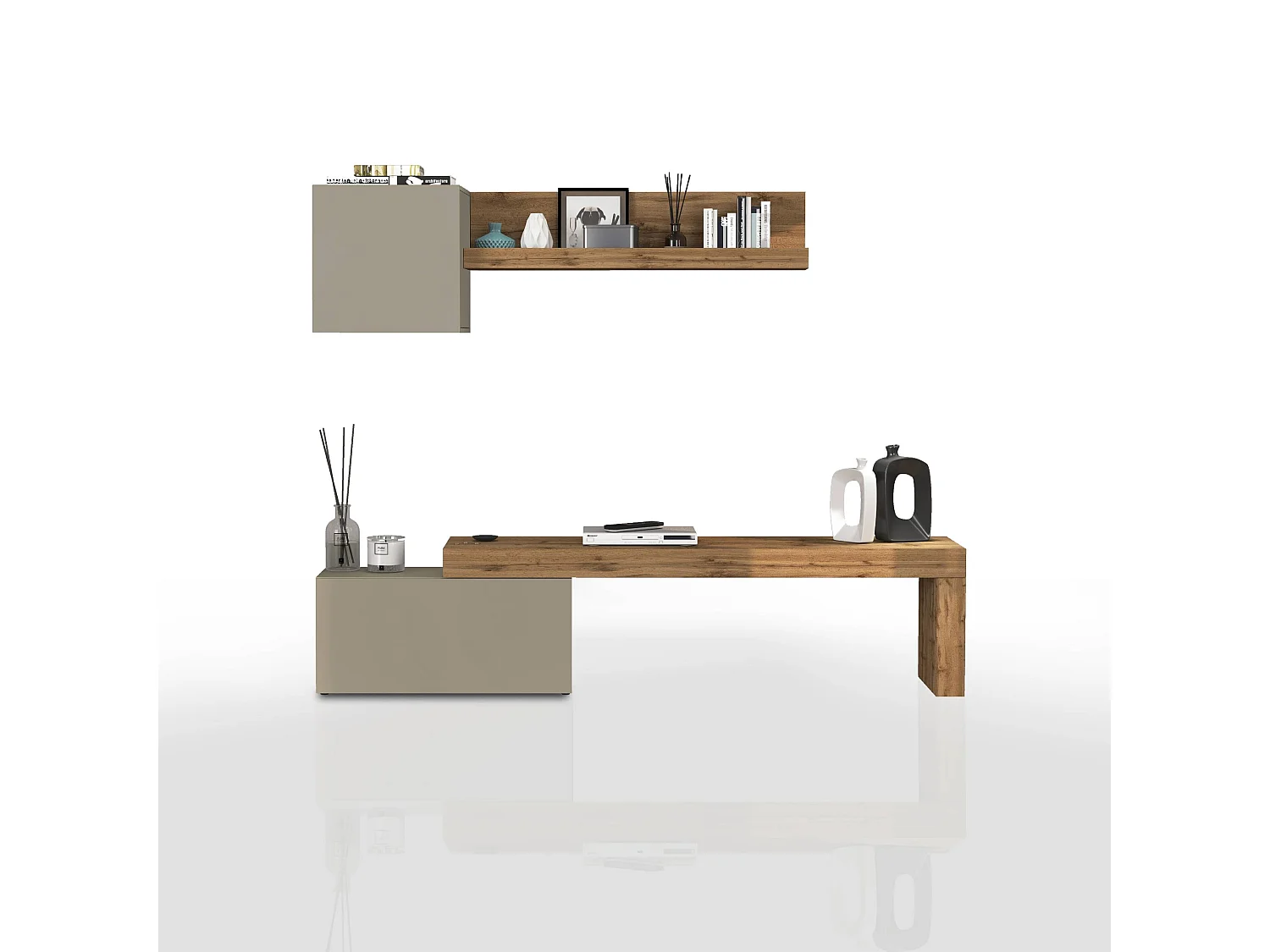 Parete attrezzata Chronos set soggiorno tortora opaco e rovere 180/260x40 cm