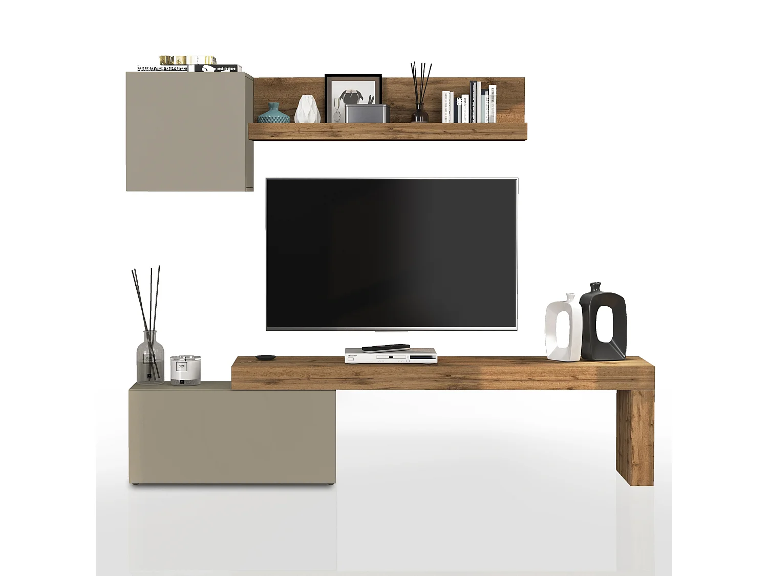 Parete attrezzata Chronos set soggiorno tortora opaco e rovere 180/260x40 cm