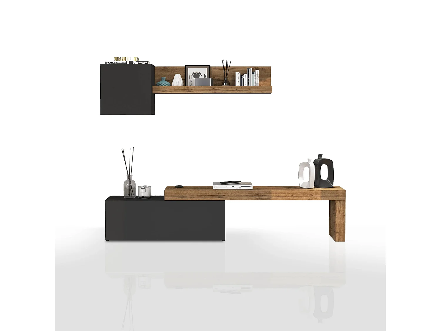 Parete attrezzata Chronos set soggiorno antracite opaco e rovere 180/290x40 cm