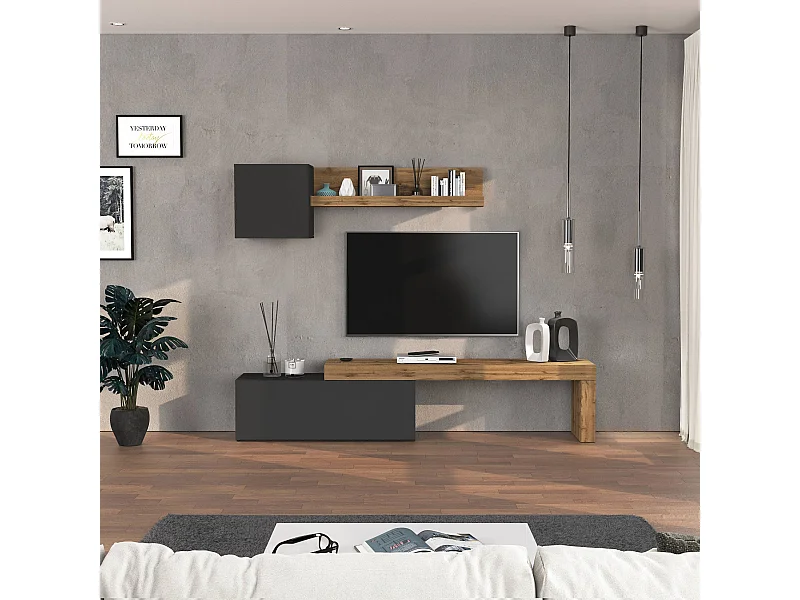 Parete attrezzata Chronos set soggiorno antracite opaco e rovere 180/290x40 cm